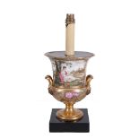 An English porcelain campagna urn, circa 1820, painted with two classical scenes reserved on a