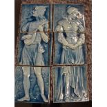A pair of blue glazed figural tiles sets, and a pair of swallows and other various tiles
