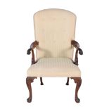 A carved mahogany armchair in Irish style, 18th century and later, 107cm high, 67cm wide, 61cm deep