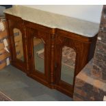 A Victorian walnut and marquetry inlaid side cabinet with marble top, 84cm high, 120cm wide, 33cm