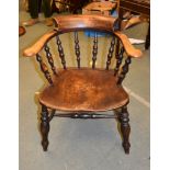 A Victorian walnut and leather upholstered armchair, a smokers bow armchair and a French chair (3)