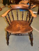 A Victorian walnut and leather upholstered armchair, a smokers bow armchair and a French chair (3)