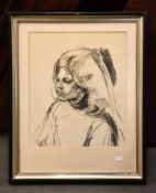 British School (20th Century) Portrait of a girl Charcoal 46 x 39cm (18 1/8 x 15 1/4in.)