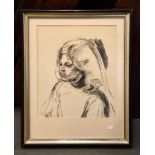 British School (20th Century) Portrait of a girl Charcoal 46 x 39cm (18 1/8 x 15 1/4in.)