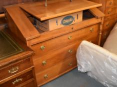 A continental fruitwood desk, 19th century, the fall enclosing fitted interior above three long