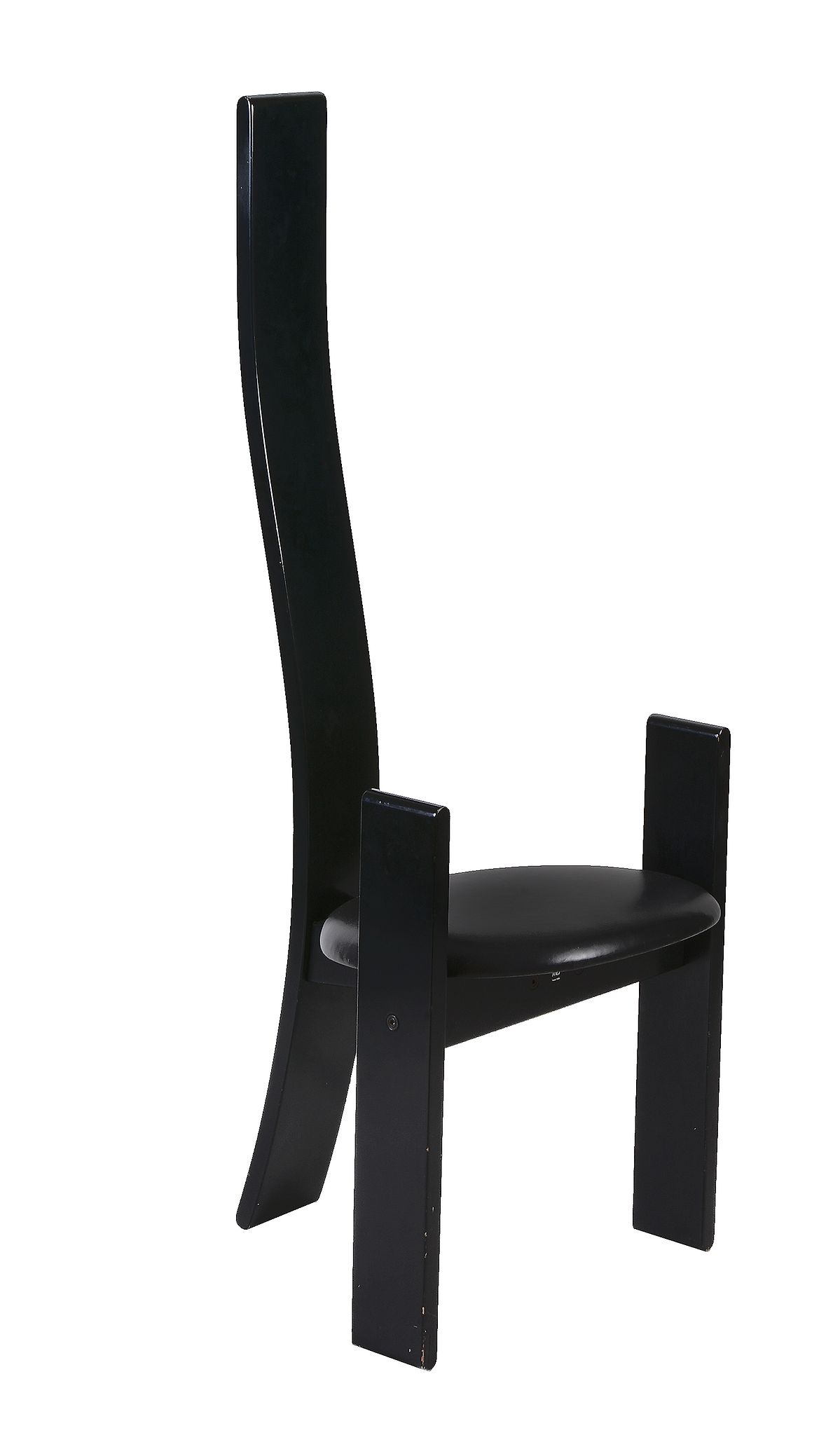 Vico Magistretti for Carlo Poggi, a black lacquered wooden Golem chair, with a black leather seat,