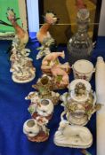 Assorted ceramics and glass, including Staffordshire groups and figures