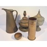 Collection of Brass including 1910 Shell Case (Polte Sl38 Magdeburg), A Hand Beaten Urn ect.