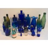 Collection of Mainly Blue & Green Victorian Glass Poison Bottles
