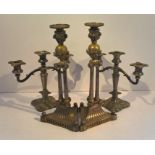 Two Pair Silver Plate Candelabra, One Pair With Masonic Symbolism