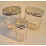 Three Victorian Silver Topped Hallmarked Glass Trinket Jars