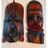 Two Recent Wood Carved Jambo Kenyan Tribal Masks, 1987
