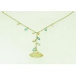 9ct Yellow Gold Necklace with dropping fans and Freshwater Pearls.