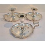 Pair Victorian Silver Plate Chamber stick Candle Holders + One other