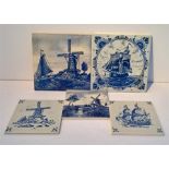 Three Delft Tiles + Two Others