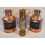 Pair Recent Copper Port and Starboard Lanterns + Two Miners Oil Lanterns