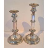 Pair Victorian Sheffield Plate Telescopic Candle Sticks