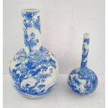 A Pair Of Chinese Hnad Painted Blue & White Bottle Vases