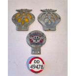 Two AA Car Badges, A Worcestershire Motor Club Badge, A Public Service Vehicle Bus Driver Badge
