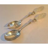 Pair Edwardian Silver Plate and Crystal Salad Servers