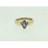 9ct Yellow Gold rubover Amethyst marquise ring.