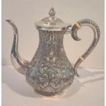 Antique Ornate Repousse Silver Coffee Pot