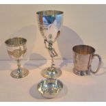 Three Silver Plate Goblets and One Silver Plate Chalice