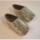 Pair Miniature Dutch Silver Clogs