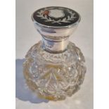 A Silver and Tortoise Shell Topped Cut Glass Perfume Bottle, London 1909