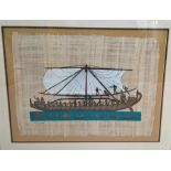 Hand Painted Egyptian Khufu ship on Papyrus