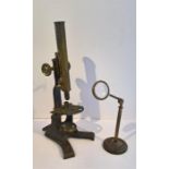 A Victorian Scientific Microscope together with a Table Magnifying Glass
