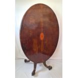Victorian Oval Walnut Tip Top Breakfast Table, Sheraton Style Inlay to Top