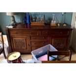 Arts & Crafts Carved Chiffonier Sideboard with Lead Lined Central Drawer