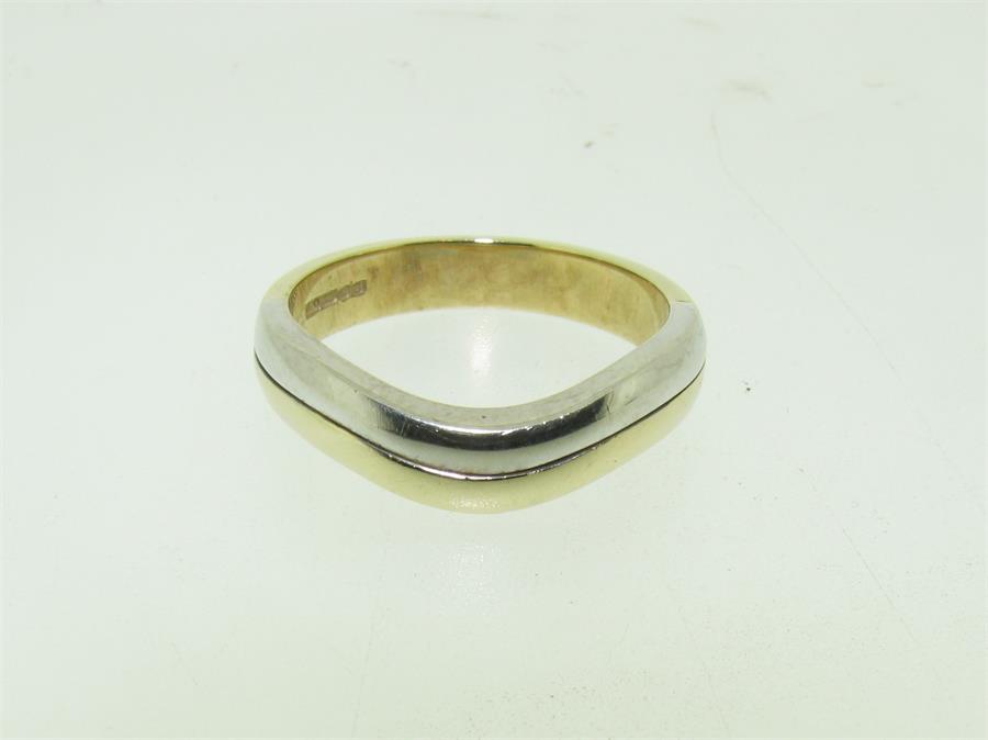 9ct Yellow and White Gold shaped band ring.