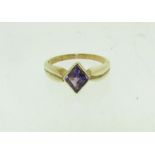 9ct Yellow Gold kite shaped rubover Amethyst Ring.