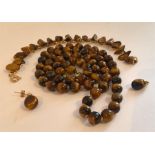 Vintage Tigers Eye Necklace (60cm L, 8mm Beads), Earrings and Bracelet