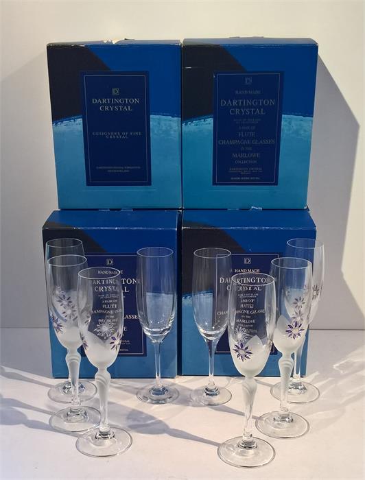 12 Dartington Crystal Champagne Flutes together with 6 others