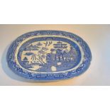 Victorian Blue & White Willow Pattern Meat Platter