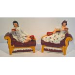 Pair of Victorian Staffordshire Pottery Reclining Figures