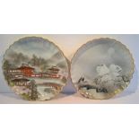 Two Early 20th Century Japanese Ceramic Decorative Wall Plates, Both Signed