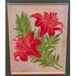 Six Kensitas Flowers Hand Embroidered Silk Panels Depicting Flowers