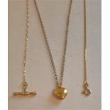 Three 9ct Gold Fine Chains, One with 9ct Gold Heart Pendant