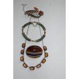 A Collection Of Vintage Items Of Jewellery Including Agate And Jade