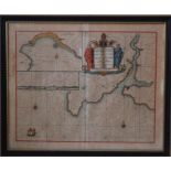 Late 17th Early 18th C. Original Coloured Engraved Print, Fowey = Mounts Bay