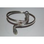 19th / 20th Century Greek Silver Double Headed Snake Asp / Arm Band / Bangle