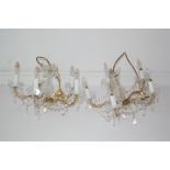 Pair 20th C. Five Branch Glass Chandelier