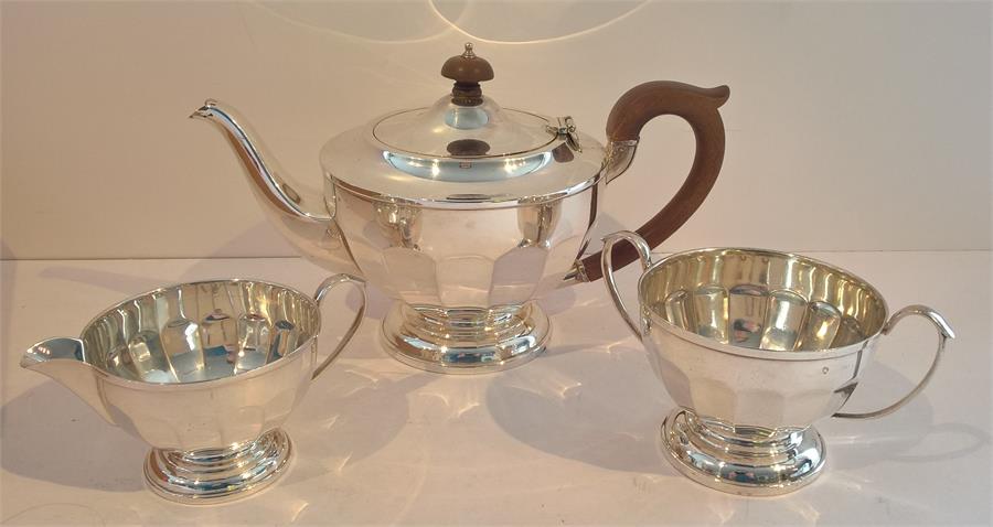 Silver Tea Pot, Milk Jug and Sugar Bowl, Birimingham 1930, Maker H.C.Co