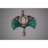 Fine Period Art Nouveau Gold / Silver (unmarked) Enamel Pendant.