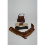 A Vintage Crocodile Handbag With Matching Purse, Two Pairs Kid Leather Gloves and Mink Stole