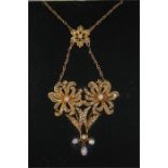 Fine Late 19th Century 15ct Gold Pendant Set Pearls And Opals, Original Box, Fattorini & Sons Ltd